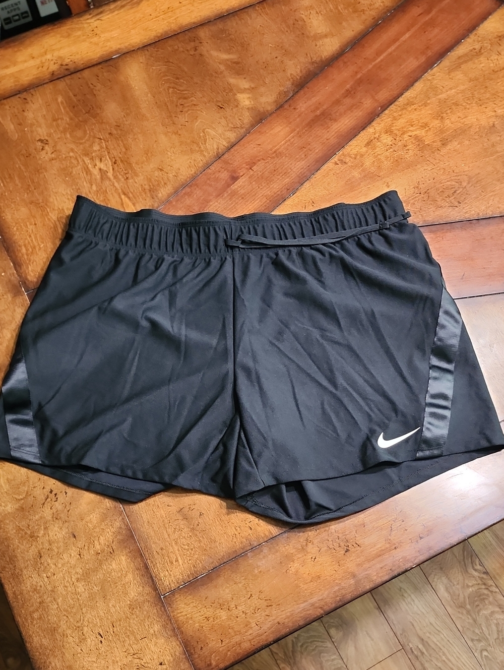 Lg Nike Women's Black Athletic Shorts with White Swoosh